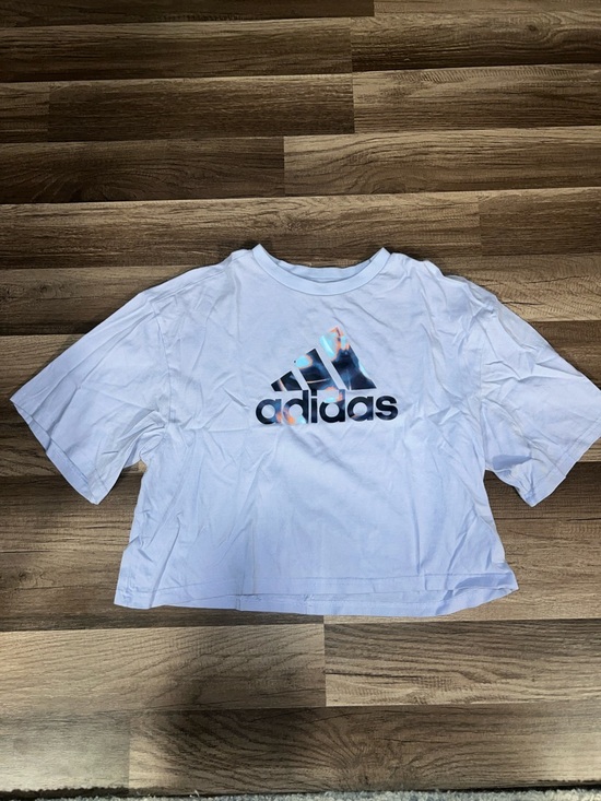 adidas Tops - adidas lavender Cropped Logo Tee with Holographic Accents